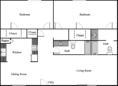 Two Bedroom / Two Bath - 950 Sq. Ft.*